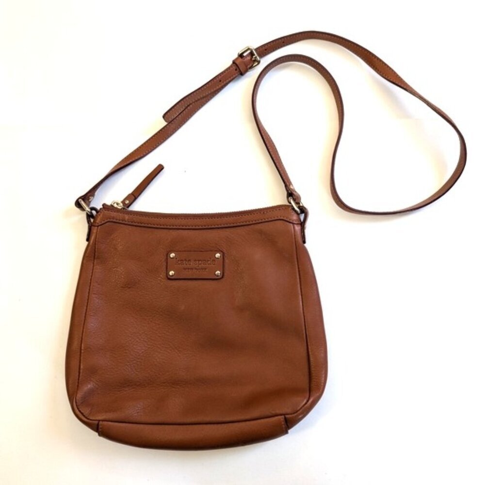 Kate Spade Pebbled Leather Crossbody Bag Minimalist Preppy Cognac